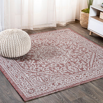 Sinjuri Medallion Textured Weave Indoor/outdoor Square Rug